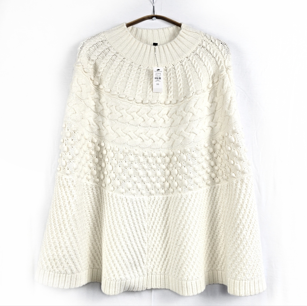 Talbots Chunky Cable Knit Poncho Ivory size XS NWT - Picture 2 of 12